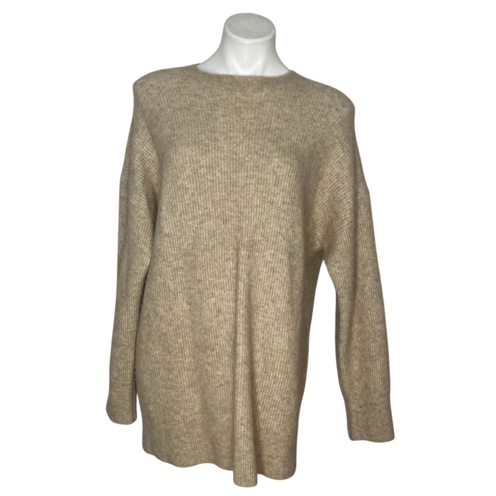 BABATON Beige Sweater Ribbed Knit Merino Wool Blend Thigh Long Womens Size Small